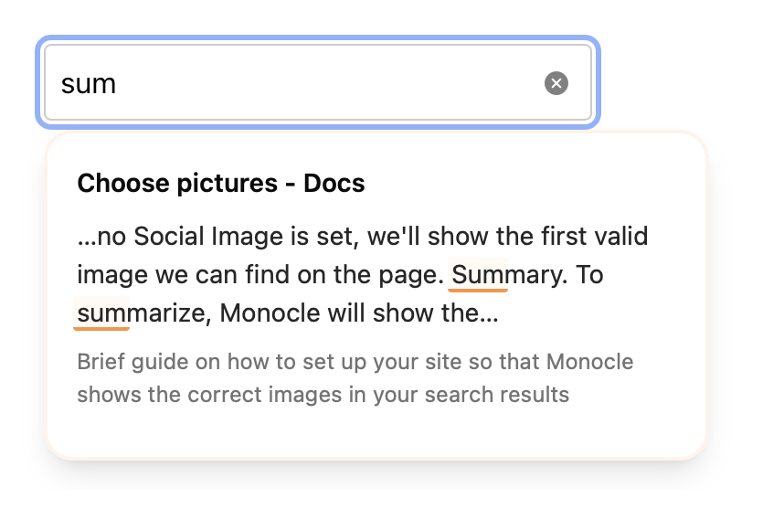 An image showing what the search interface triggered by a search input looks like