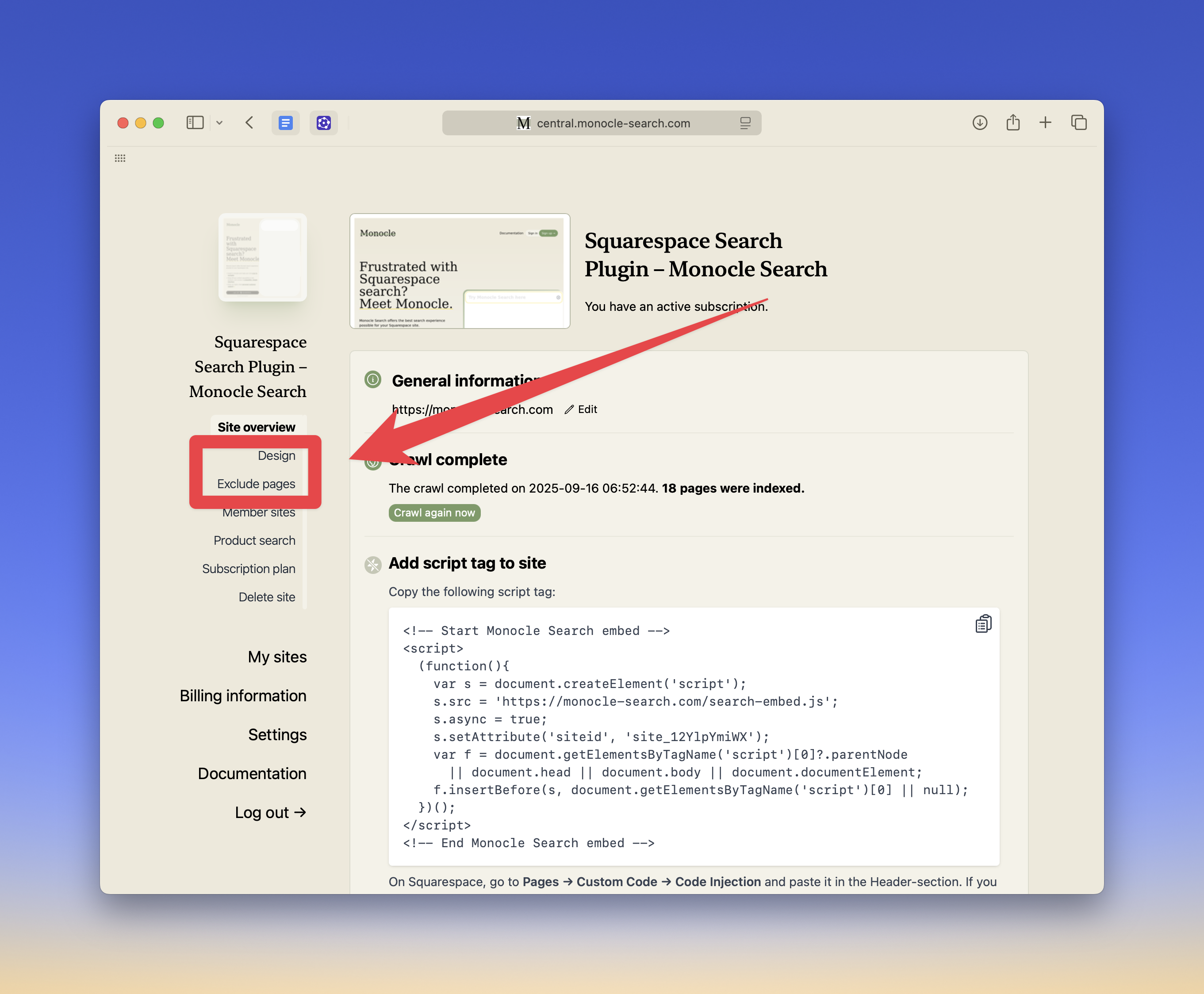 Shows where to find the design and exclusion editors